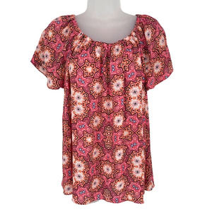 VINCE CAMUTO Short Sleeve Blouse Pink Print Top - Size XS EUC